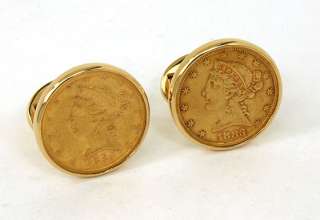 ESTATE 14K GOLD & 1883 U.S. $5 GOLD LIBERTY COIN CUFFLINKS  