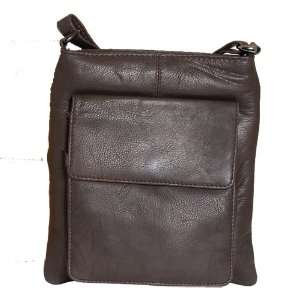  Brown Leather Top Zip Shoulder Handbag Jewelry
