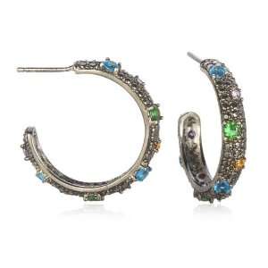  Multi Color CZ Hoop Earring in Black Rhodium Plate 