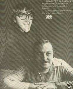 TOM DOWD and ARIF MARDIN Rare 1977 PROMO POSTER AD  