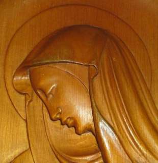 ITALY CARVED WOOD MADONNA LESSINA VINTAGE RELIEF PLAQUE  