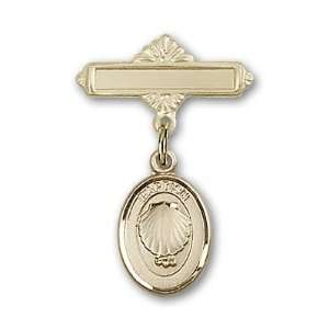  14kt Gold Baby Badge with Baptism Charm and Polished Badge 
