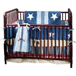  My Baby Sam Denim Star 4 Piece Crib Bedding Set, Denim Blue Baby