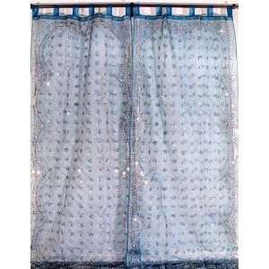   Azure Blue Indian Designer Window Sari Tab Curtains