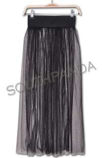 SL335 Black Punk Rock Gothic Lace Tulle Long Skirt  