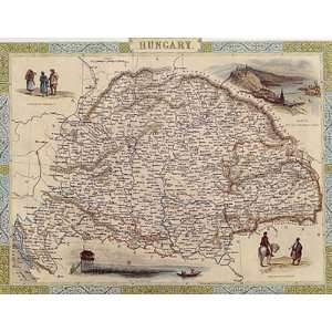  1800s HUNGARY DANUBE CROATIA MAP VINTAGE POSTER 