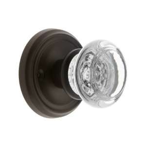Traditional Rosette Set with Round Glass Door Knobs Privacy Oil rubbed 