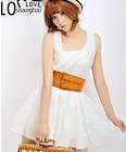 Korean Style Round Collar Drape Dress White (With Belt)