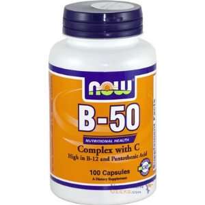 Now Vitamin B Complex 50mg with C, 100 Capsule