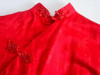 Vintage Luxury Long Red Silk Chinese Asian Prom Dress  