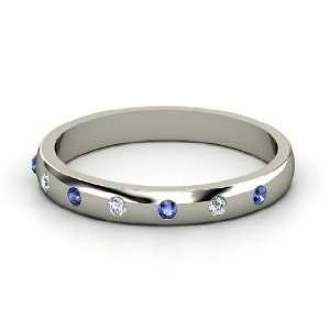 Button Band, Palladium Ring with Diamond & Sapphire