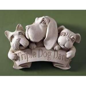  Hand Cast Stone   Triple Dog Dare   Collectible Puppy Dogs 
