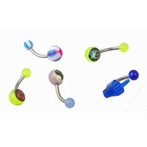 Assortment of 4 Curved Barbells / Belly Rings with logos 