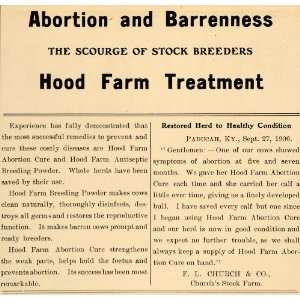   Ad Hood Farm Treats Live Stock Barrenness Abortion   Original Print Ad