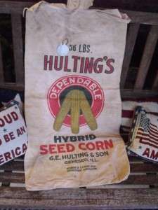 Vintage Hultings Hybrid Seed Corn Feed Sack Fence Tag & Label Geneseo 