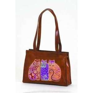  Laurel Burch Hand Painted Leather Square Tote Tan Fabric 