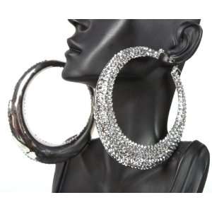 Basketball Wives Silver 3.5 Inch Iced Out Hoop Earrings Lady Gaga 