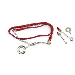  Women Weave Faux Leather Dress Red Belt Chain Strap 