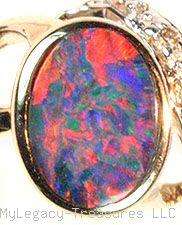   + Diamonds 14K gold ring red blue Australian birthstone love opalo