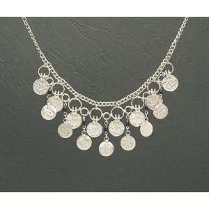  Necklace White Metal W/Coins 