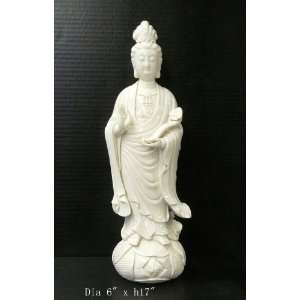    Cream White Porcelain Ru Yi Kwan Yin Statue