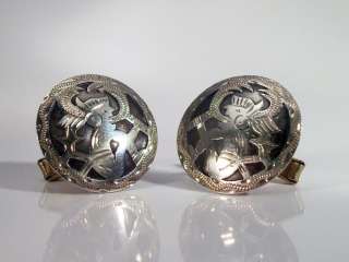 Vintage Sterling Silver Niello Cuff Links Mexico Taxco  