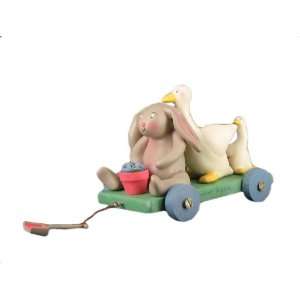  Springhaven Lake Figurine Bunny & Duck Wagon by Russ