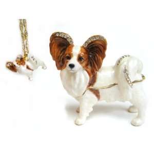  Papillon Golden & White Dog Bejeweled Trinket Box 