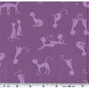  45 Wide Paris Cats Silhouette Plum Fabric By The Yard 