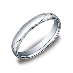  Mens 4mm 10k White Gold Comfort Fit Band with Milgrain 