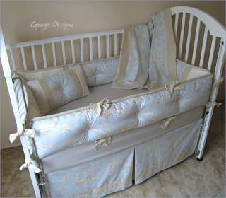 BLUE & BROWN CENTRAL PARK TOILE BABY CRIB BEDDING SET  