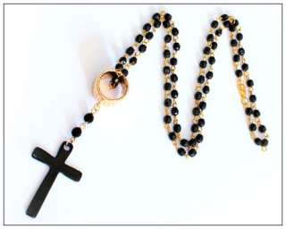 Black cross cool designs pendant bead rosary necklace long chain for 
