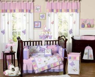 PINK PURPLE BUTTERFLY GIRL CRIB BABY INFANT BEDDING SET  