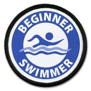 Blue BEGINNER SWIMMER Pool Safety Alert 3 inch Sew on Black Rim Patch 