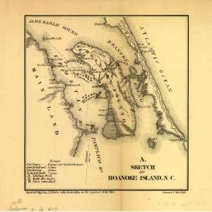  Civil War Map Sketch of Roanoke Island, N.C. February 8 