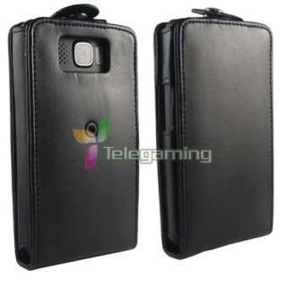 BLACK LEATHER TOP FLIP POUCH Belt Clip CASE COVER For HTC HD2  