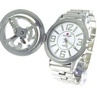 JUMBO G BLING SILVER HIP HOP MENS CRYSTAL SPINNER WATCH Silver Dial 