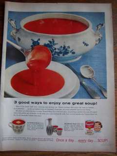1956 CAMPBELLS TOMATO SOUP Flow Blue Tureen Ad  