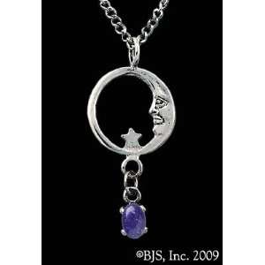 Moon Star Necklace, Sterling Silver, Lapis Lazuli set gemstone, Moon 
