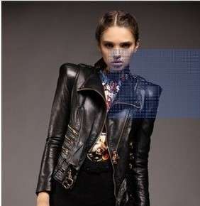 new women leather jacket balmain shoulder black moto cross buckle 