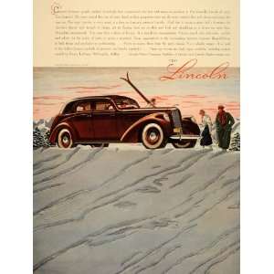   Ad Vintage Lincoln Brown 2 Window Berline Skiers   Original Print Ad