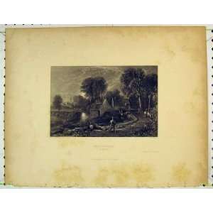  Country Scene Mill Monach Trees River Horse Man House 