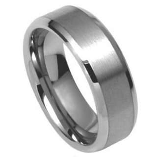 8mm Tungsten Carbide Wedding Band Ring with Satin Inlay Rounded Edges 