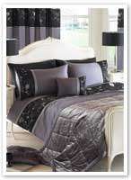 Black & Pewter Grey Floral Faux Silk / Faux Satin Bedding or Curtains 
