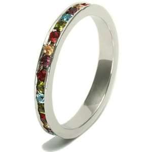 Multi Color Sterling Silver Cubic Zirconia CZ Stackable Eternity Band 