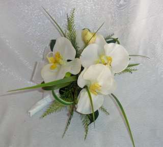 CHIC White Phalaenopsis Orchids WEDDING SET Cascade Bridal Bouquet 