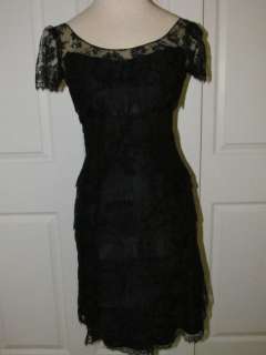   Designer All Black Short Sleeve Lace Multi Tiered Dress Gorgeous