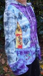 Tie Dye Patchwork Hippie Yoga Top Hoodie Boho Jacket Shirt Hippy Goth 