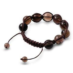 Tibetan Knotted Bracelet   Smokey Quarter W/ Brown String   Bead Size 