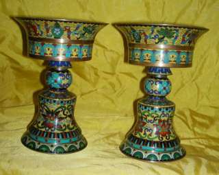 name wonderful pair rare old tibetan buddhist cloisonne ghee lamp